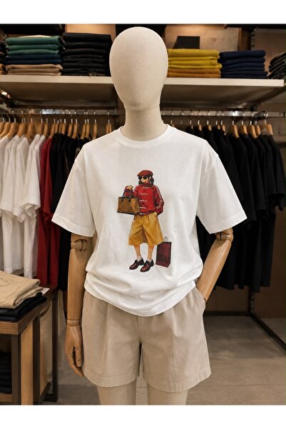QUSTYLE Tricou alb cu imprimeu pentru fete, cu geantă