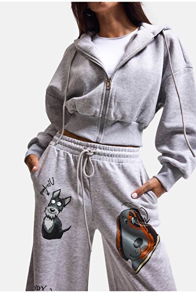 it's basic Women's Gray W6-12 Sweatshirt Sweatpants 2-Piece Design Set