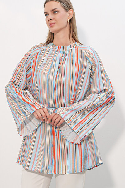 Bigdart Women's Striped Lace-Up Oversize Tunic 50009 - Blue