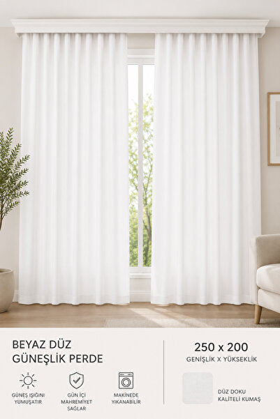 İQON ستارة شمسية سميكة مسطحة من الساتان الأبيض - جاهزة للتركيب 250x200 سم