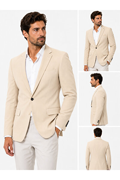 SABRİ ZENGİN Men's Slim Fit Single Button Blazer Jacket