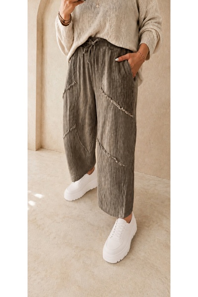MARWARİ OTANTİK BUTİK Double Pocket Mesh Detailed Women's Linen Trousers 38-48