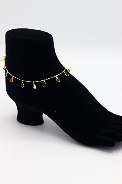 Midyat Nurtaş Gümüş Sıra Taşlı Damla Model Gold Renk 925 Ayar Gümüş Kadın Hal...