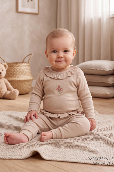 VAUVA Baby Girl Floral Embroidered Ruffle Set Bodysuit Pants ℅ 100 Cotton Set...