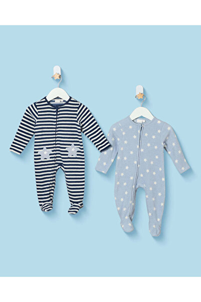 REDTAG Baby Boys Sky Blue Polar Fleece Button Front Sleepsuit Set (2 Piece)