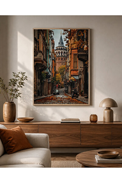RDEKOR Ahşap Çerçeveli Galata Kulesi ve İstanbul Sokakları Temalı Dekoratif D...