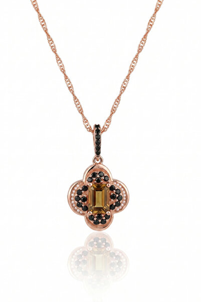 Otto Man Steel Jewelry Kadın 925 Ayar Gümüş Siyah Taşlı Zultanit Yonca Rose G...