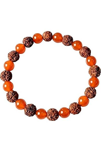 Moon of Noon Rudraksha & Red Agate Beaded Bracelet – Natural Gemstone Stretch...