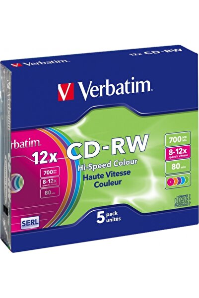 Verbatim CD RW 43167 700MB 12x colour 5 buc slim