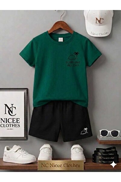 Leto Lykia Summer Children's T-Shirt Shorts Unisex (Black with Small Island P...