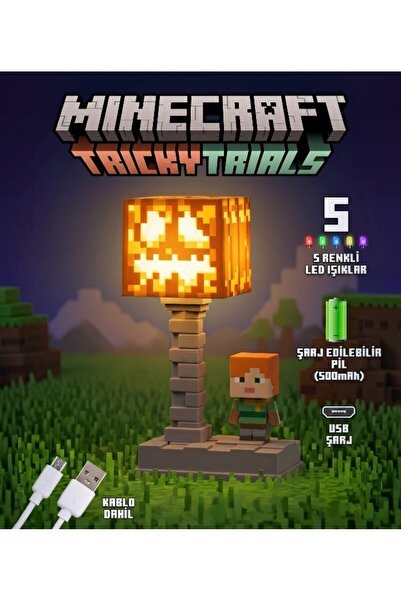 lstri Minecraft LED Gece Lambası Jack-O-Lantern Çocuklar ve Oyuncular İçin Ma...