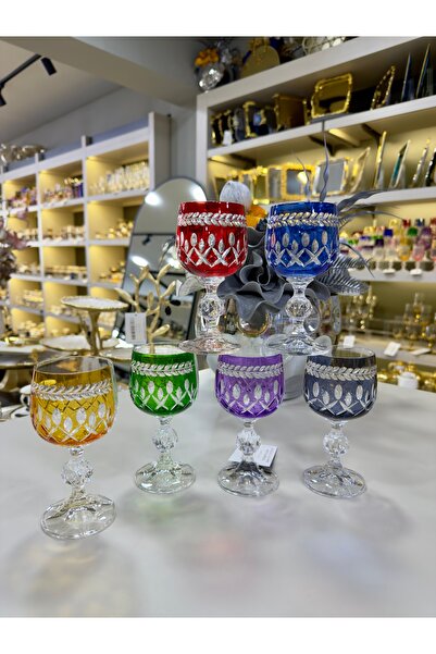 Vakıf home Bohemia Kristal Hybrit El İşi Renkli Kahve Yanı Su Bardağı 150 ml