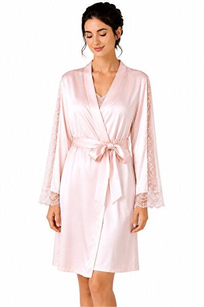 ICON SILK Powder Pink 100% Pure Silk Kimono Robe