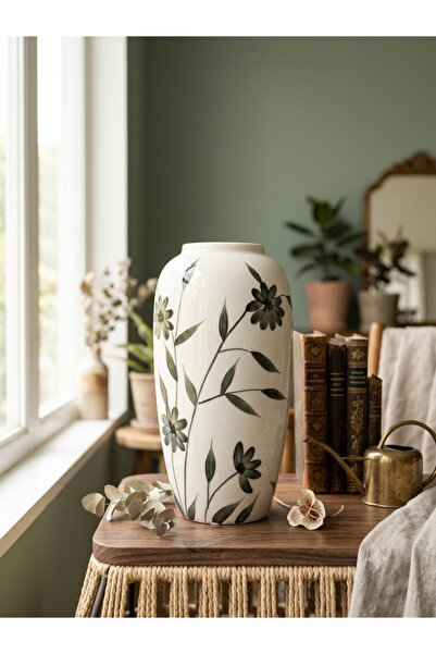 Binshihon Home Glazed Ceramic Vase with Wildflower Motifs