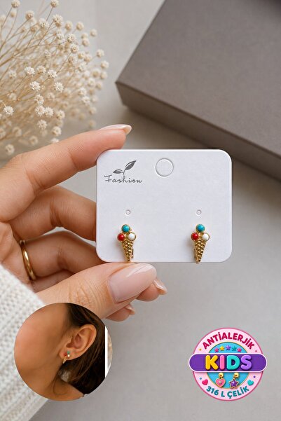 Lynare Perforated Ice Cream Model Children's Earring 316L Steel Earring 2 Pieces