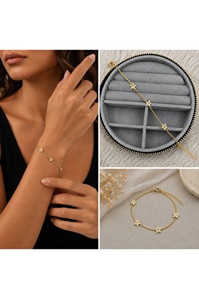 FM 💎   Premium Shiny Gold Color Triple Star Figured Zircon Stone Detailed St...