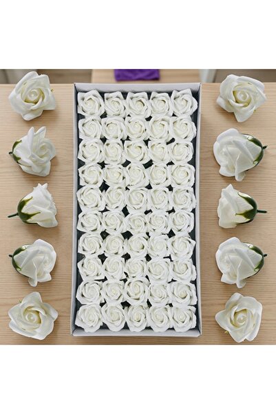 DeaL Set de 50 de trandafiri albi din săpun 5x5 cm — Cadou elegant pentru ori...