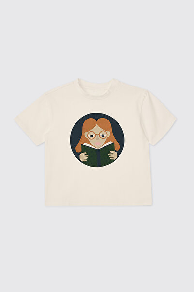 Panço Girl's Crew Neck Ecru T-Shirt