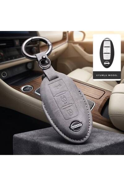 keymatik Nissan Qasqai X-Trail 3 Buton DERİ Anahtar Kılıfı GRİ PREMİUM