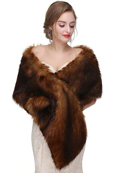 GENERAL Faux Fur Shawl Wrap Stole Shrug Winter Bridal Wedding Cover Up