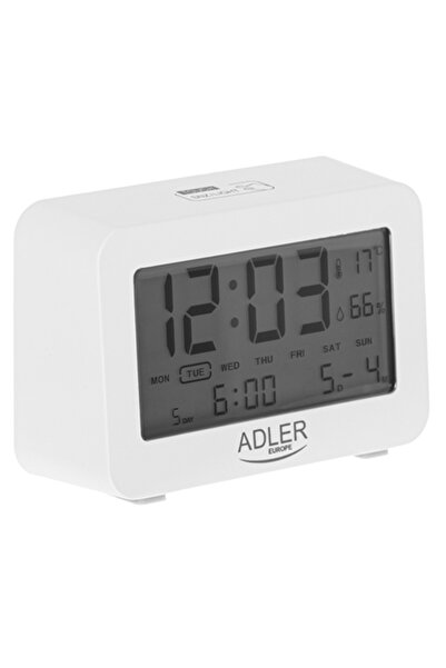 adler Ceas de masă digital cu 3 alarme, alb, alimentat cu baterii