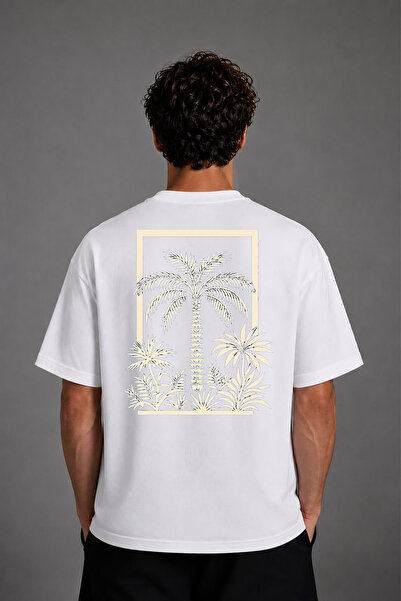 VSRN Μπλουζάκι με σχέδιο Palm Trees και στάμπα στην πλάτη, λευκό, oversized