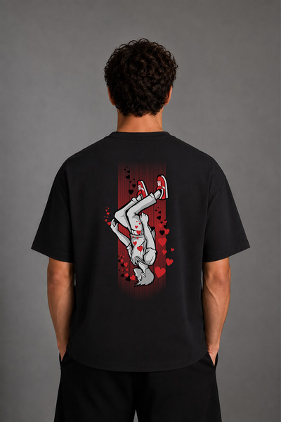VSRN Tricou negru oversize cu imprimeu pe spate, design Lover Man