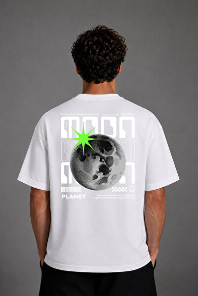 VSRN Μπλουζάκι Green Moon Tasarım με στάμπα στην πλάτη, λευκό, oversized