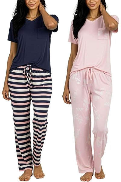 Real Essentials 2 Pack: Women’s Pajama Set Super-Soft Short & Long Sleeve Top...