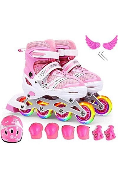 Soofam Inline Skates, Girls Pink Adjustable Inline Skates with Light up Wheel...