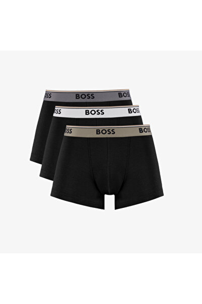 BOSS Erkek Logolu Bel Bantlı Esnek Pamuklu Üçlü Paket Siyah Boxer