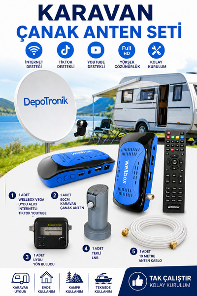 Poke Karavan Çanak Anten Seti 50cm Wellbox Vega İnternetli Uydu Alıcı TikTok ...