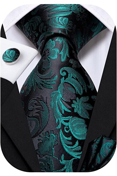 Dubulle Mens Paisely Silk Tie for Men Necktie and Pocket Square Set