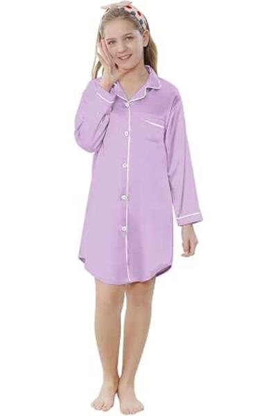 GENERAL Schbbbta Girls Boys Satin Pajamas Set, 2Piece Silk Nightwear Button-D...