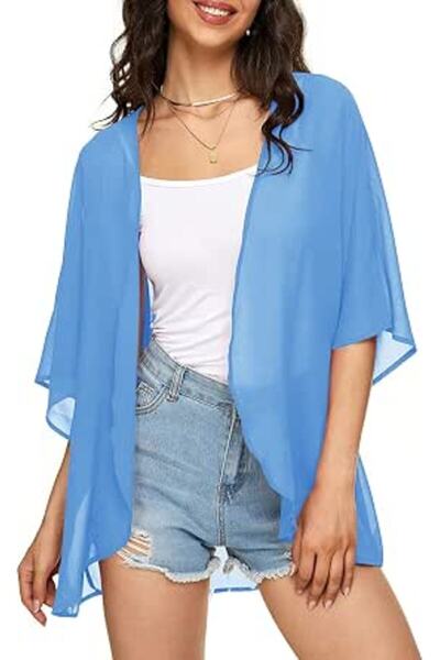 Indian's Women's Solid Puff Sleeve Kimono Cardigan Loose Cover Up Casual Blou...