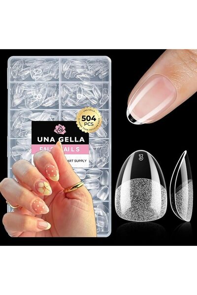 UNA GELLA Nail Tips Square: 504PCS Short Square Nail Tips Pre Etched Gel Fake...