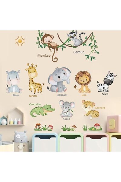 Decalmile Forest Baby Animals Wall Decals Elephant Lion Giraffe Wall Stickers...