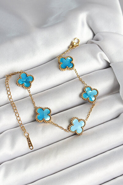 callerrons accessories Steel Pearlescent Sky Blue Gold Color Clover Women's B...