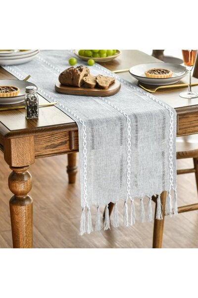 Generic Brand Table runner, bohemian style, cream, country style, tassels, wa...