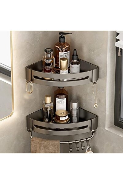 AIMBIGG 2 Pack Bathroom Shower Shelves with 8 Hooks &Towel Bar, Corner Shower...