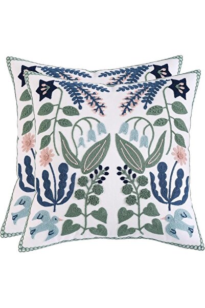 Tosleo Decorative Pillowcases 18x18 inch Pack of 2 Beige Tropical Leaf Embroi...
