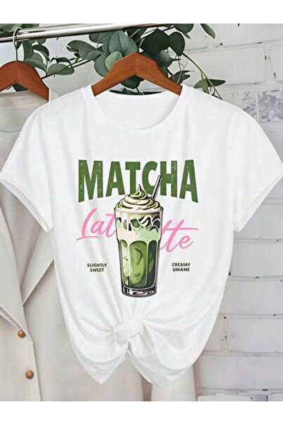 23ERVA Summer Outfit Women, Matcha Latte Funny Vintage T-Shirt, Loose And Bre...