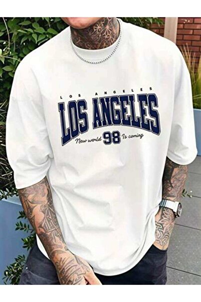 23ERVA Men's Summer Outfits, Los Angeles 98 Graphic Text Theme T-Shirts, Funn...