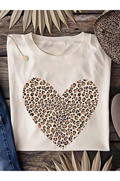 23ERVA Women's Leopard Heart Pattern, Pure Cotton T-Shirt, Summer Casual Wear...