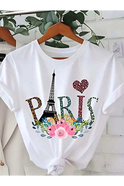 23ERVA Paris, Women's Eiffel Tower Floral Design, Pure Cotton T-Shirt, Spring...