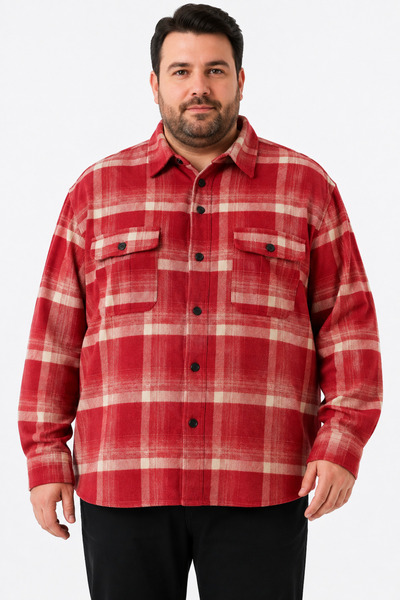 Corradeo Giyim Plus Size Men's Lumberjack Shirt Plaid Pattern Long Sleeve Shi...