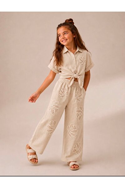 TRENDT MODA Müslüm Fabric Lace-Up Shirt and Pants Two-Piece Set