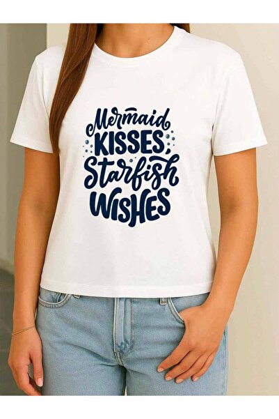 26LIK Women Inspired T-Shirt Mermaid Kisses Starfish Wishes Print Breathable ...