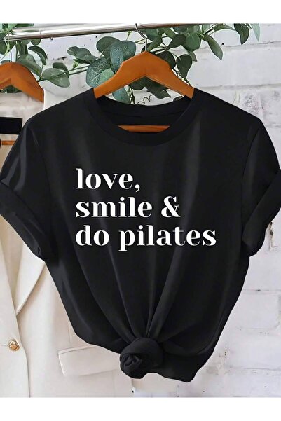 KYMC07 Women'S Casual Crew Neck T-Shirt With "Love, Smile Do Pilates" Print -...