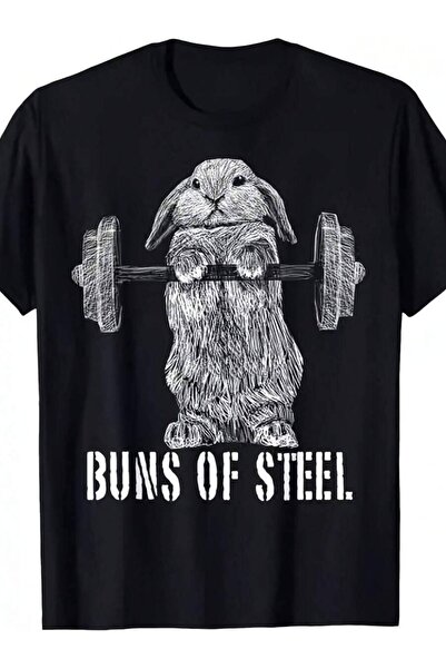 4Car Men'S Funny Buns Of Steel Bunny Rabbit Weightlifting Graphic T-Shirt - G...
